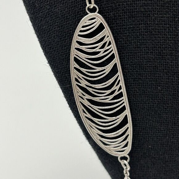 Sterling Leaf Wispy Oval Station Modernist Necklace Marked RCI 925 Italy 35in - Picture 9 of 15